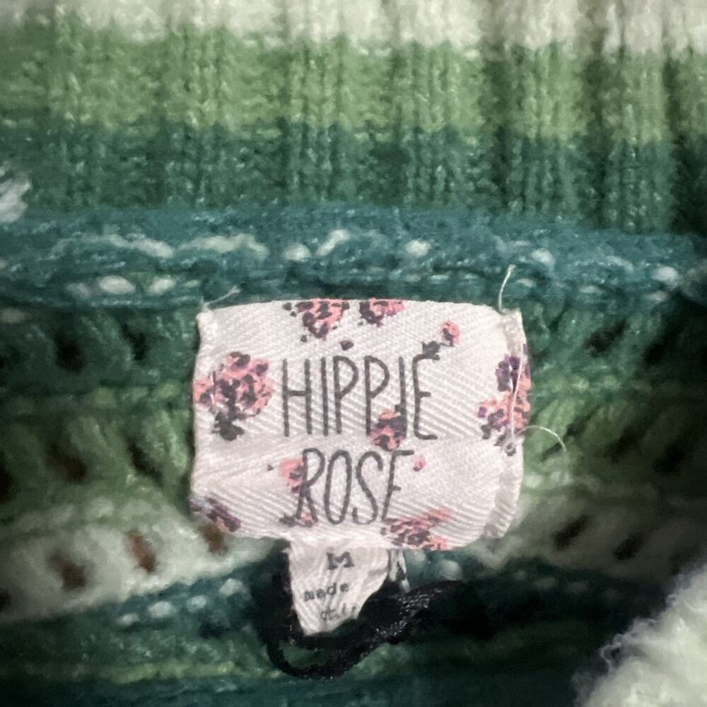 Hippie Rose Crochet Chunky Knit Striped Sweater Size M Green Festival Boho Indie - Picture 3 of 9